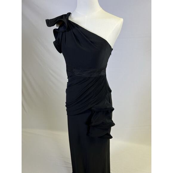 Phoebe Couture Womens Asymmetrical Black Long Gown Size 2 Formal Party Prom - Picture 8 of 16